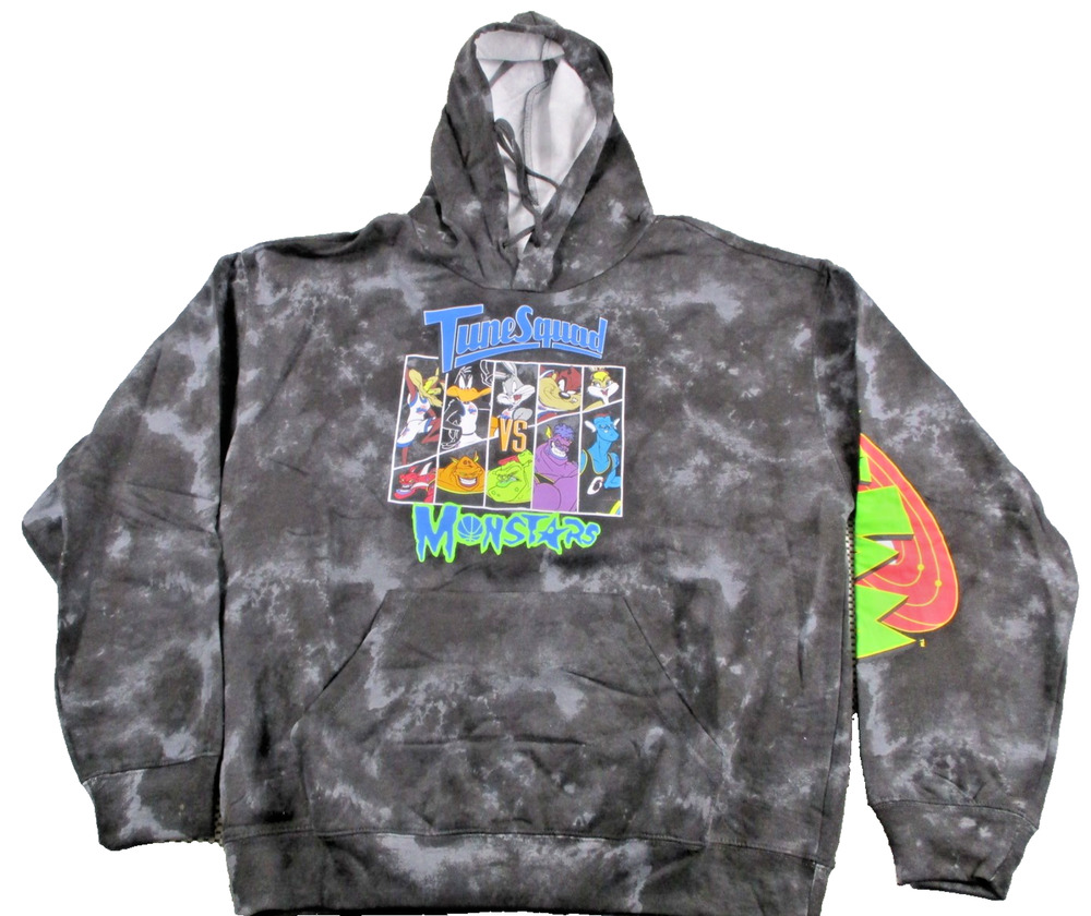 Space Jam Hoodie Mens Large Black Tie Dye Fleece Tune Squad Monstars Graphic
